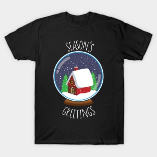 Season's Greetings Cozy Cabin Snowglobe Design T-Shirt